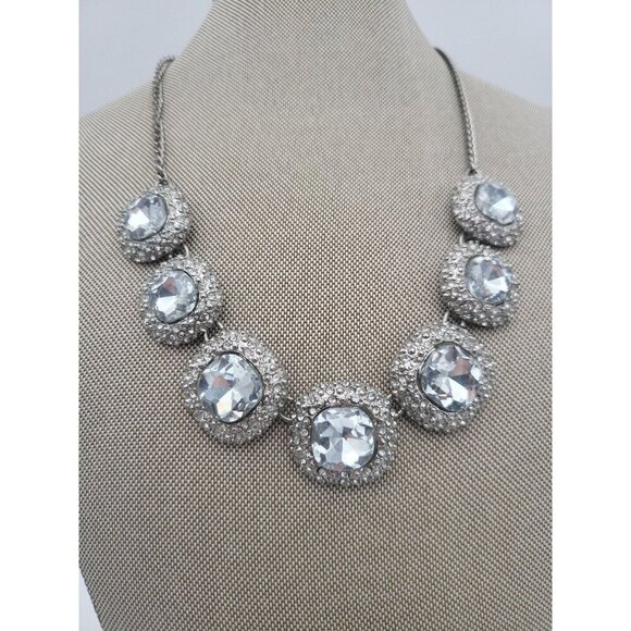 Beautiful Necklace Crystal Large Stone Open Back Crystal Silver Large Chunky - Picture 2 of 9
